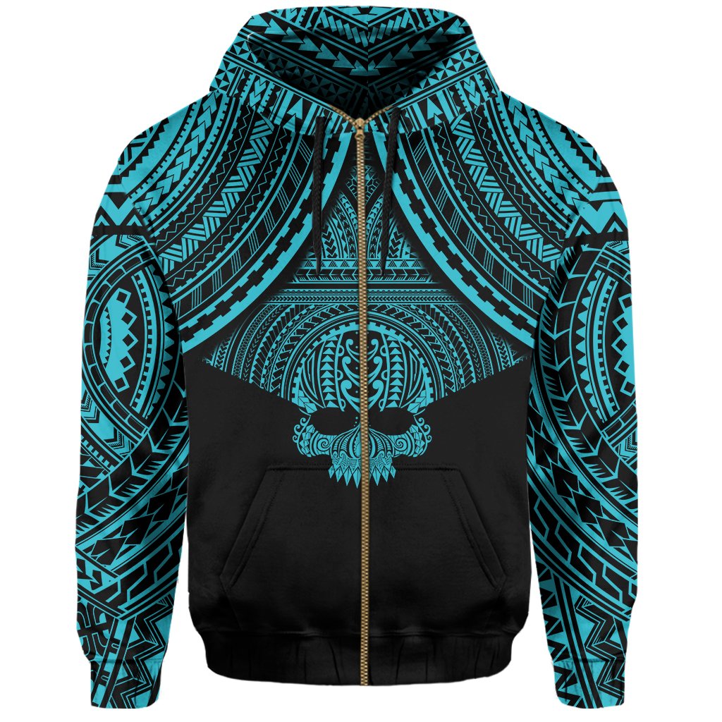 Polynesian Skull Hawaii Zip Hoodie Blue Circle Style - Polynesian Pride