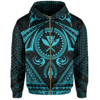 Polynesian Kakau Kanaka Turtle Map Hawaii Zip Hoodie Circle Style Blue - Polynesian Pride