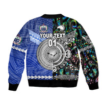 (Custom Personalised) Samoa And New Zealand Bomber Jacket Together - Paua Shell LT8 - Polynesian Pride
