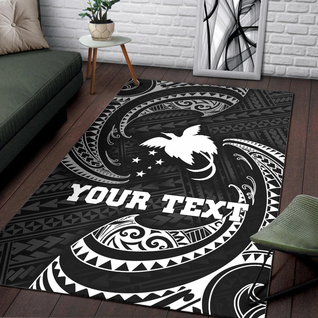Papua New Guinea Polynesian Custom Personalised Area Rug - White Tribal Wave - Polynesian Pride