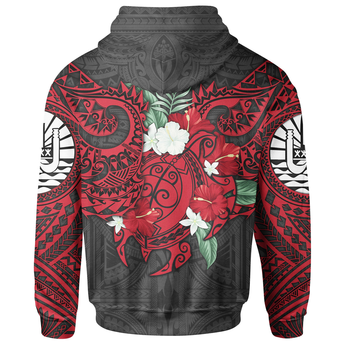 Tahiti Polynesian Hoodie Hibiscus nd Sea Turtle (Red) - Polynesian Pride