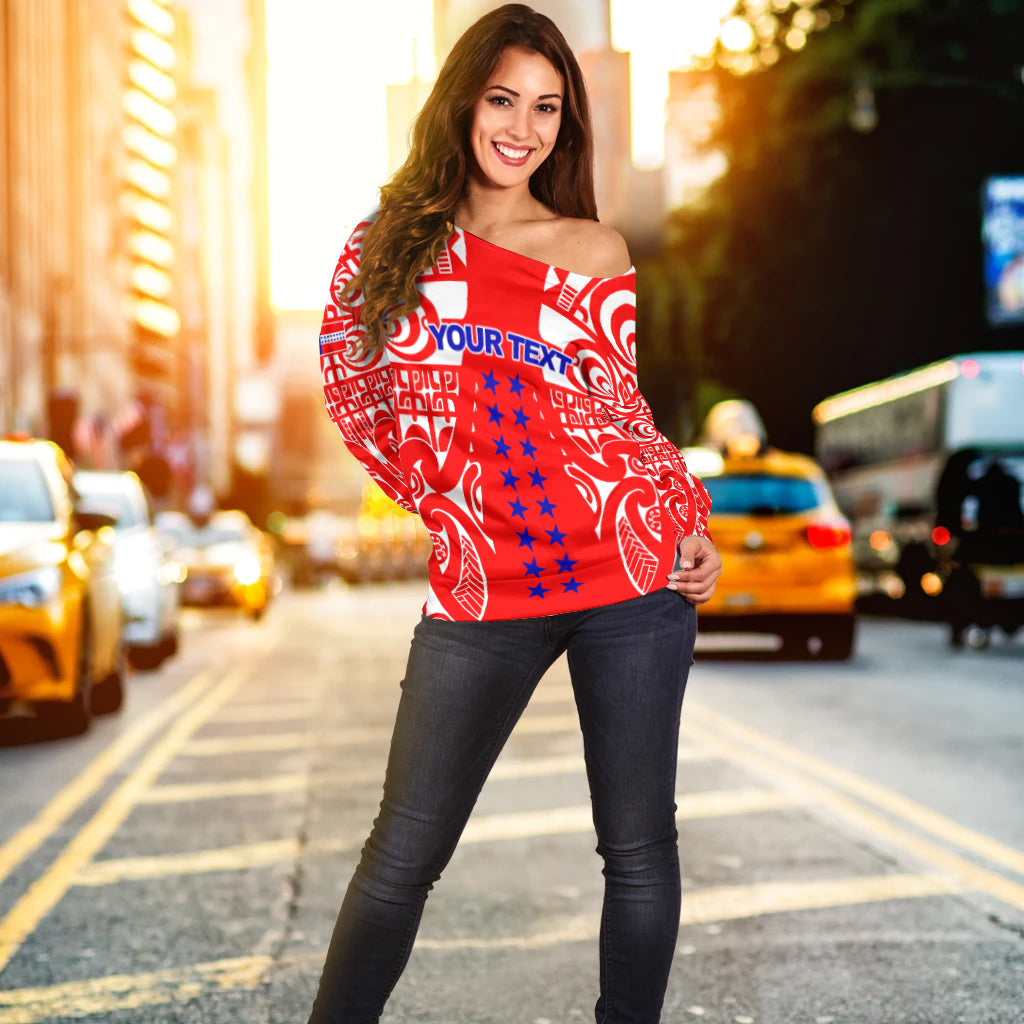 (Custom Personalised) Tuamotu Archipelago Tribal Tattoo Women Off Shoulder Sweater - LT12 - Polynesian Pride