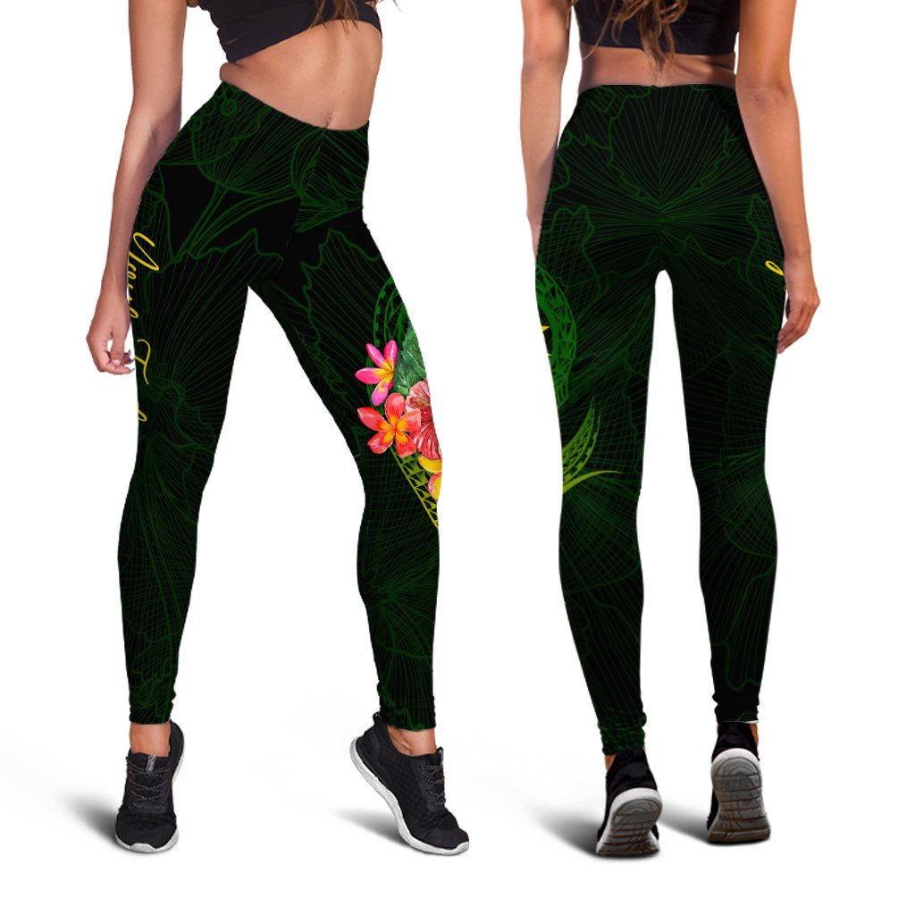 Cook Islands Polynesian Custom Personalised Legging - Floral With Seal Flag Color - Polynesian Pride