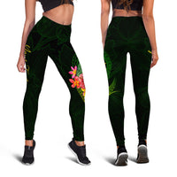 Cook Islands Polynesian Custom Personalised Legging - Floral With Seal Flag Color - Polynesian Pride
