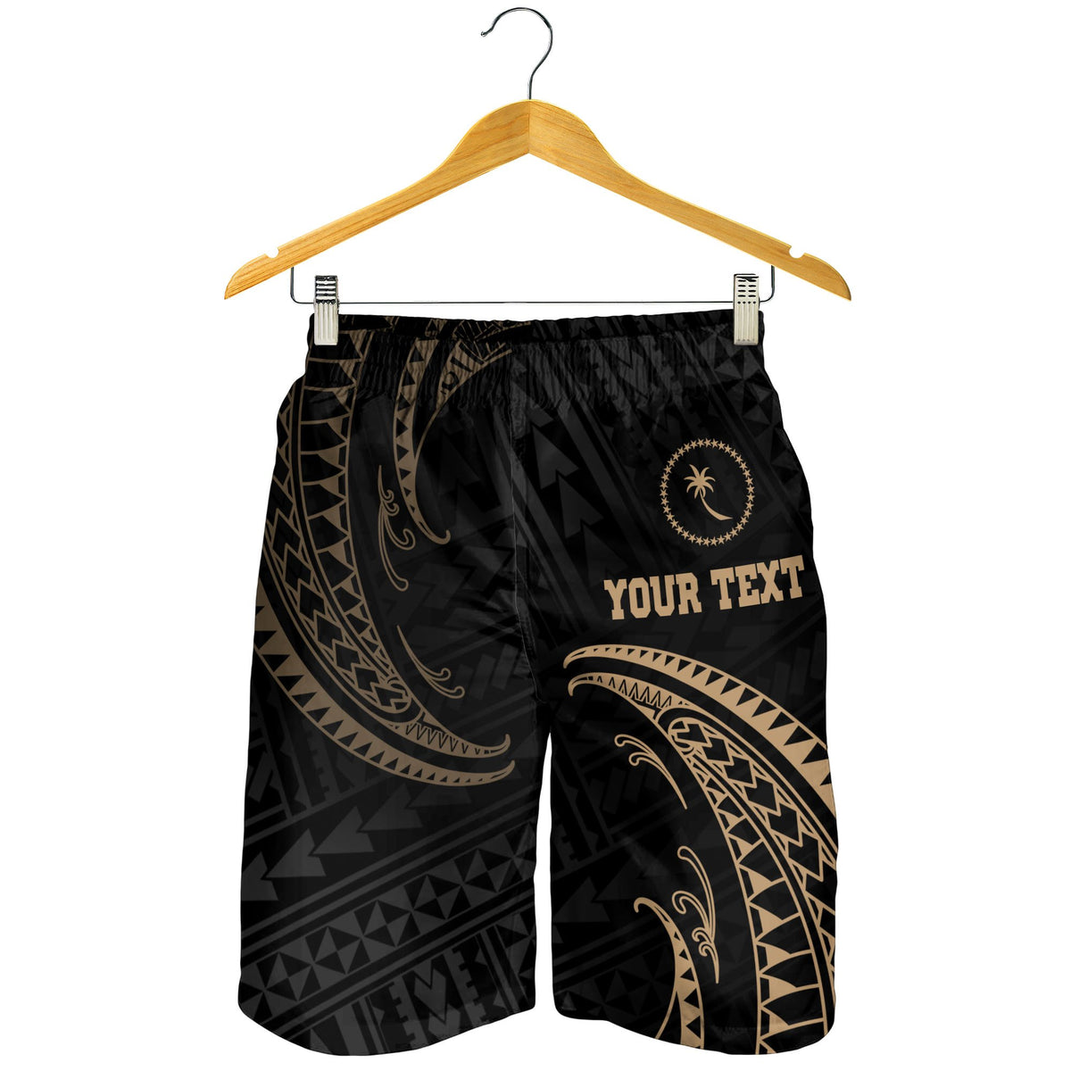 Chuuk Polynesian Custom Personalised Men's Short - Gold Tribal Wave - Polynesian Pride