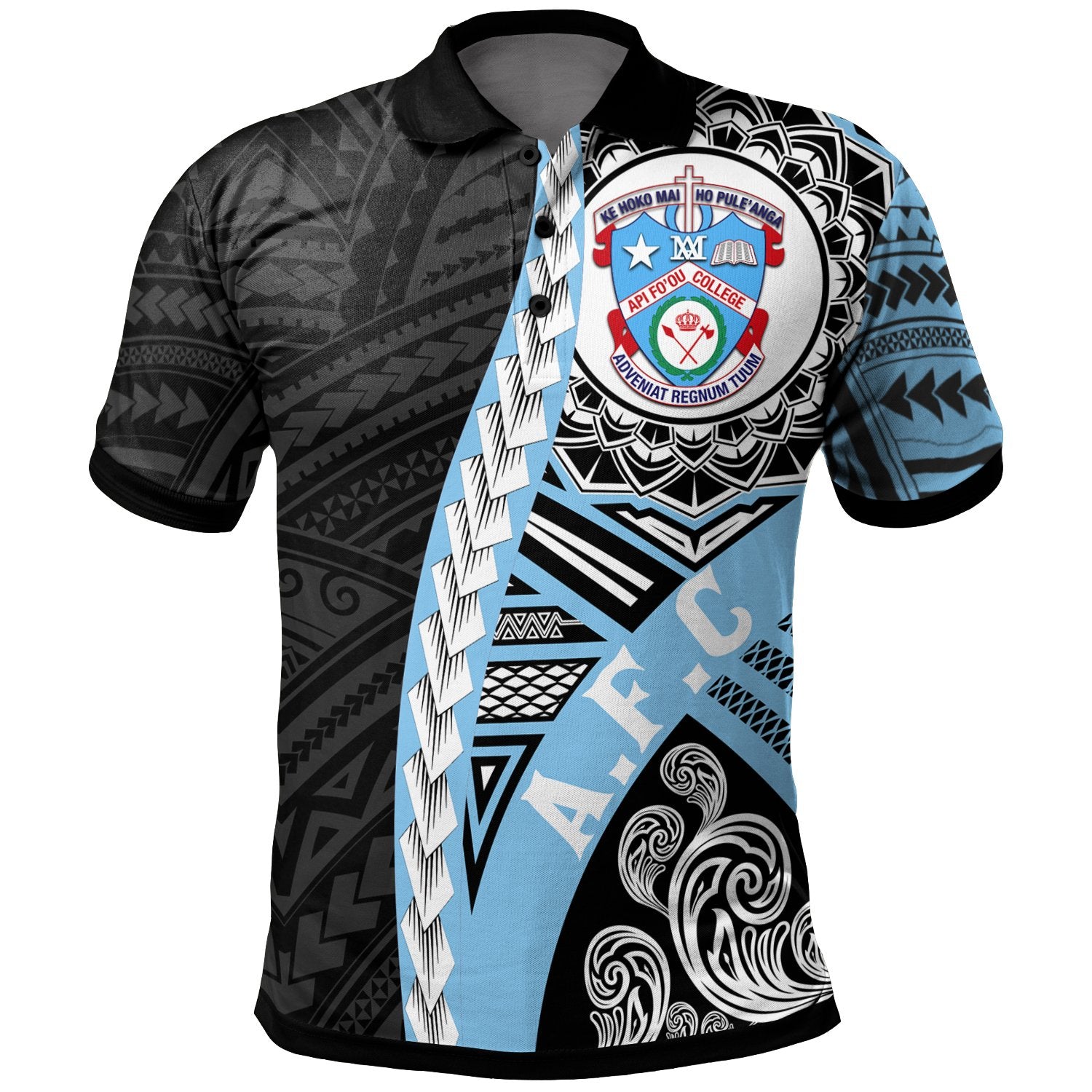 Tonga Polynesian Custom A.F.C Polo Shirt Wave Tattoo Unisex Blue - Polynesian Pride