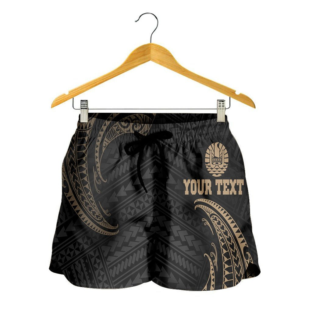 Tahiti Polynesian Custom Personalised Women's Shorts - Gold Tribal Wave - Polynesian Pride