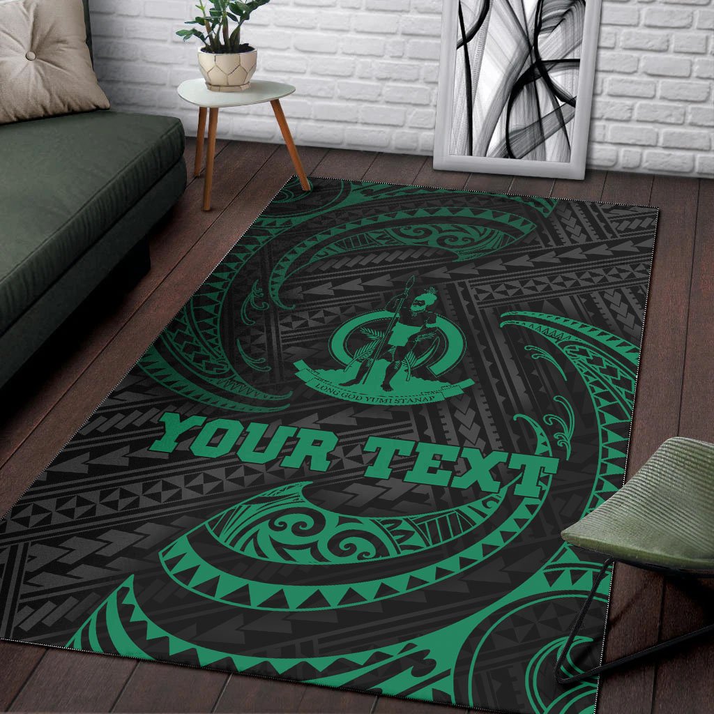 Vanuatu Polynesian Custom Personalised Area Rug - Green Tribal Wave - Polynesian Pride
