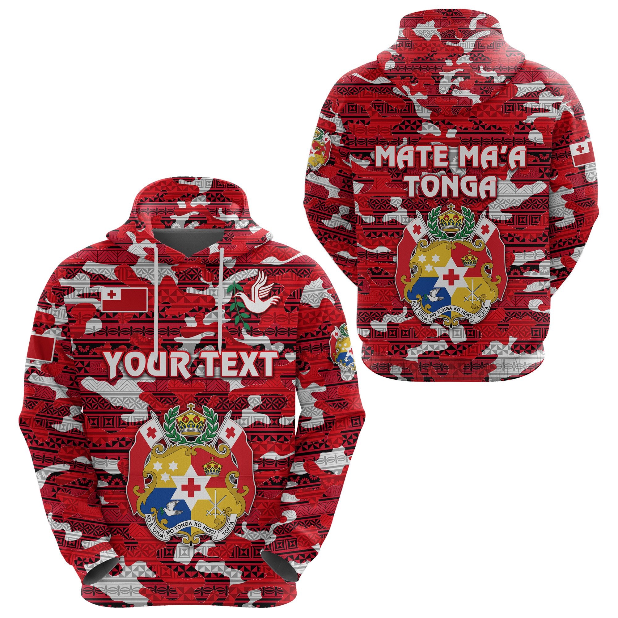 Custom Kolisi Tonga Hoodie Mate Maa Tonga Camouflage Vibes Coat of Arms Unisex Red - Polynesian Pride