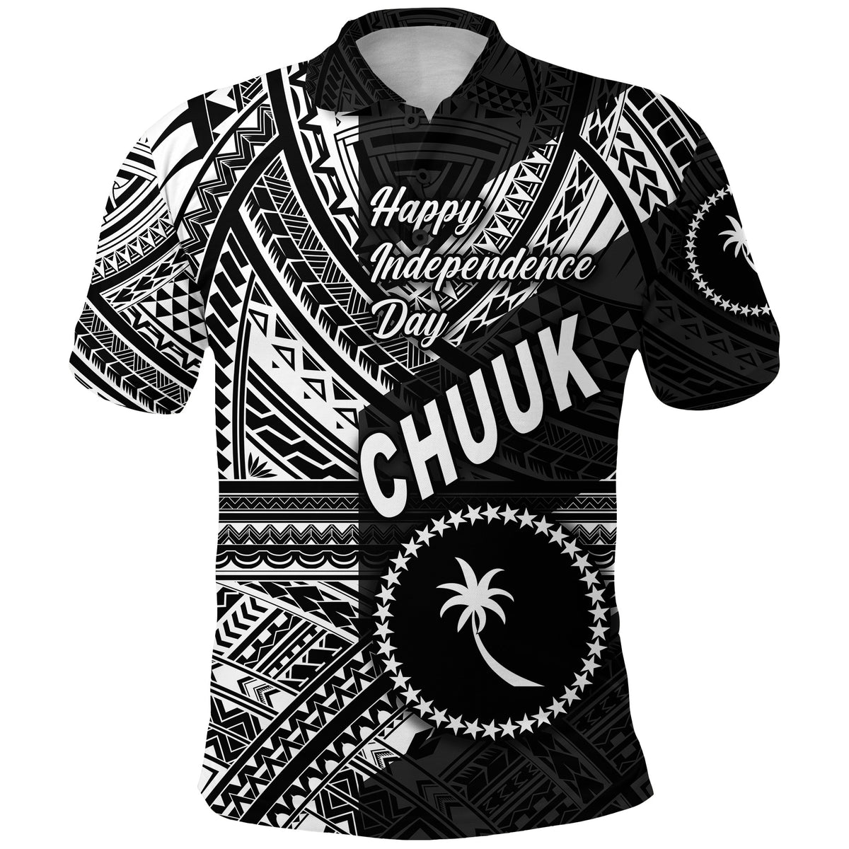FSM Chuuk Polo Shirt Happy Independence Day Original Vibes Black LT8 - Polynesian Pride