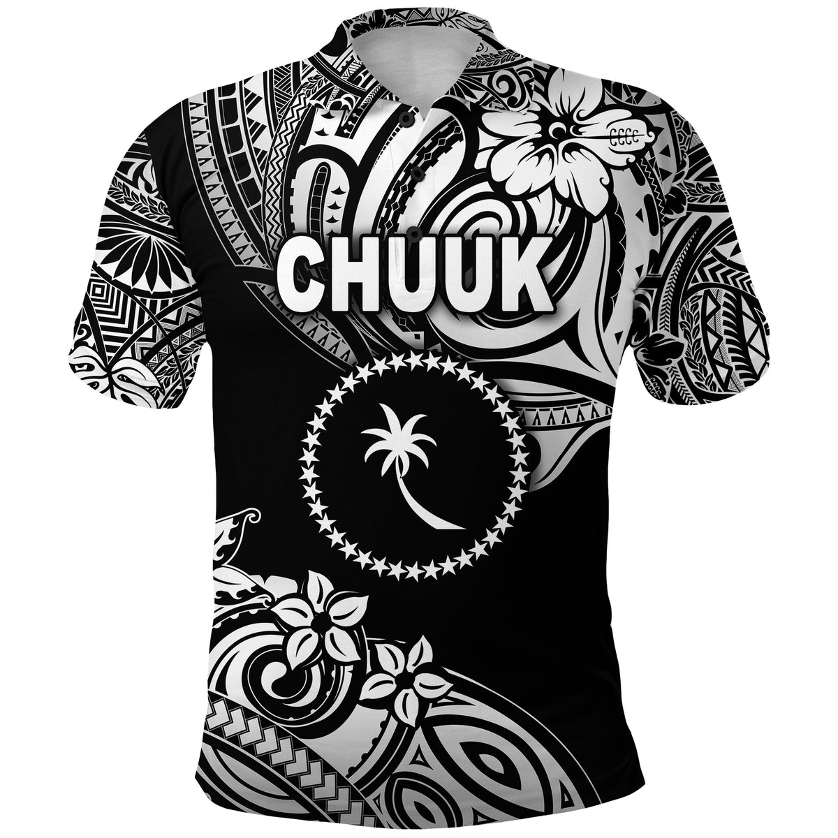 FSM Chuuk Polo Shirt Unique Vibes Black LT8 - Polynesian Pride