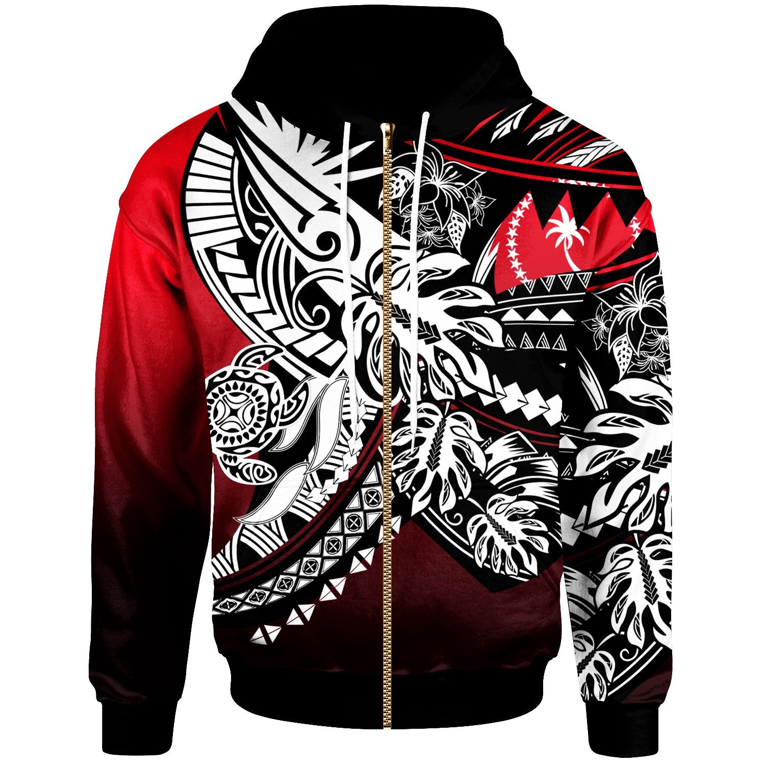 Chuuk Zip Hoodie Tribal Jungle Pattern Red Color Unisex Red - Polynesian Pride