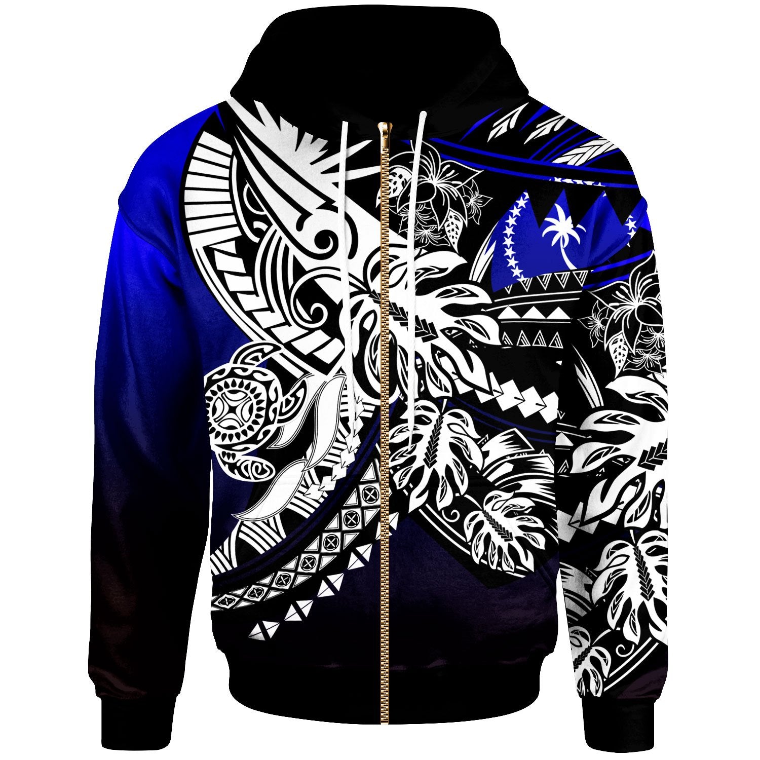 Chuuk Zip Hoodie Tribal Jungle Pattern Blue Color Unisex Blue - Polynesian Pride