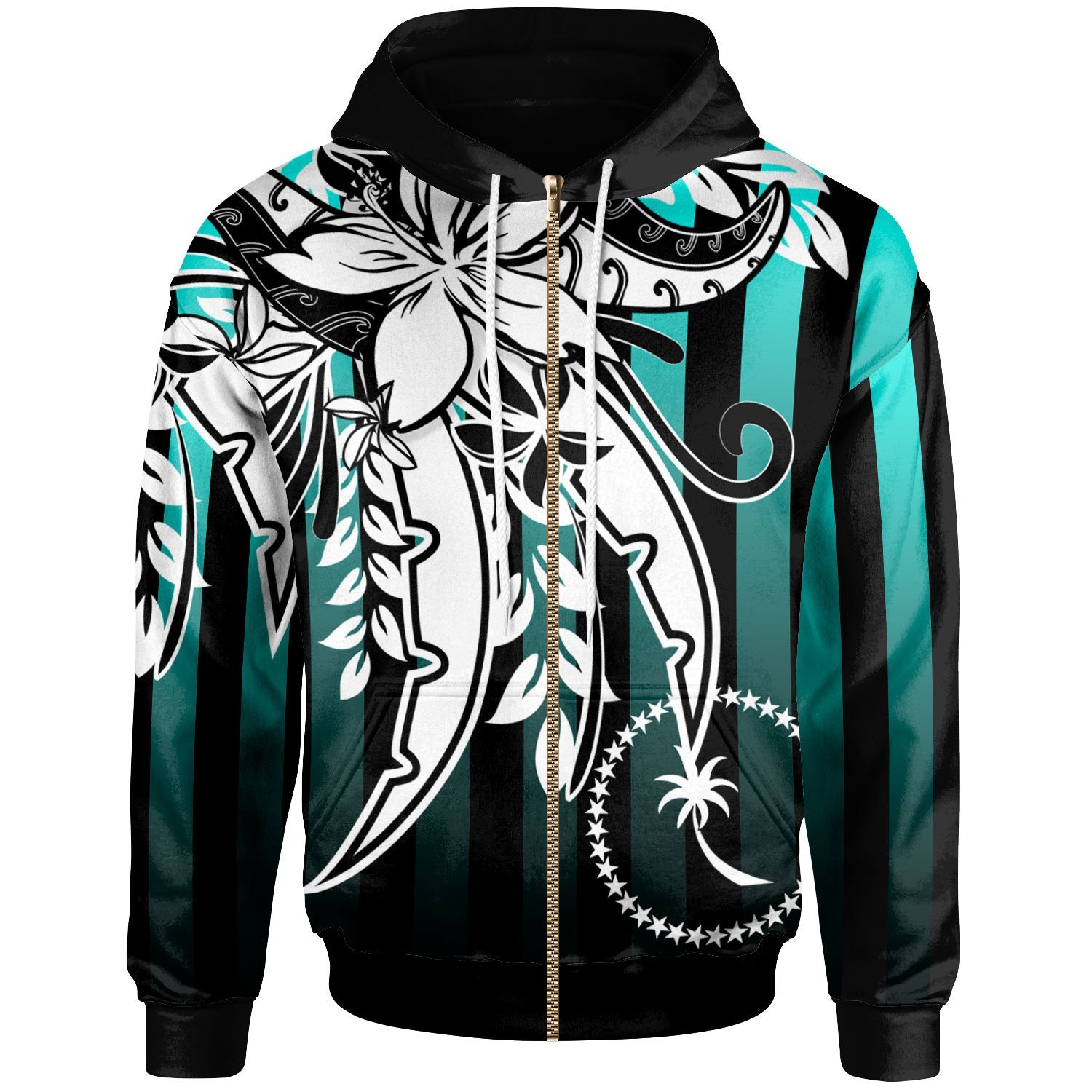 Chuuk Zip Hoodie Cyan Vertical Stripes Style Unisex Cyan - Polynesian Pride