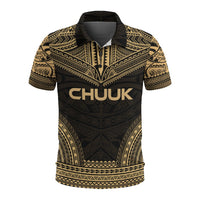 Chuuk Polo Shirt Chuuk Flag Polynesian Chief Tattoo Gold Version Unisex Gold - Polynesian Pride