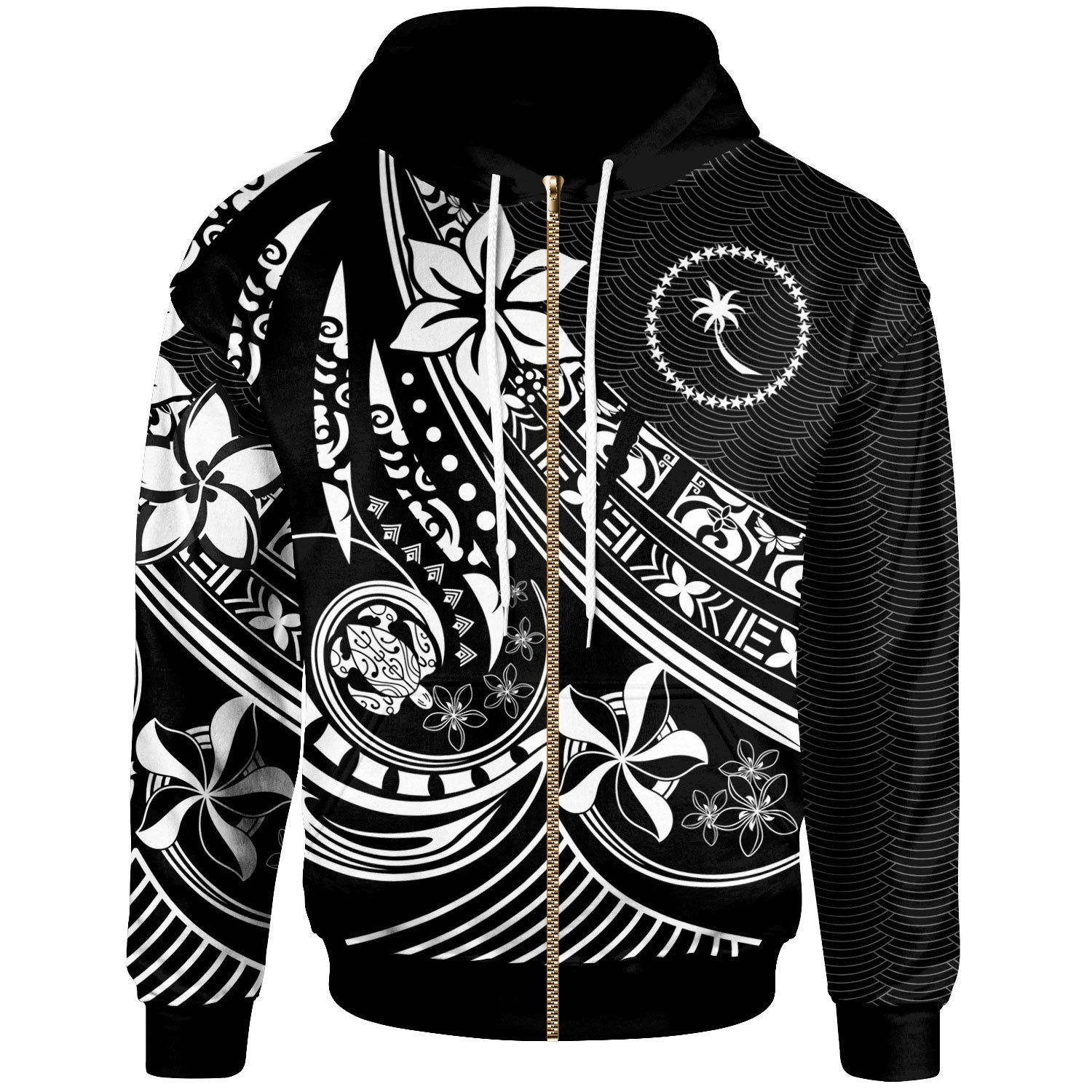 Chuuk Zip Hoodie The Flow of The Ocean White Unisex White - Polynesian Pride