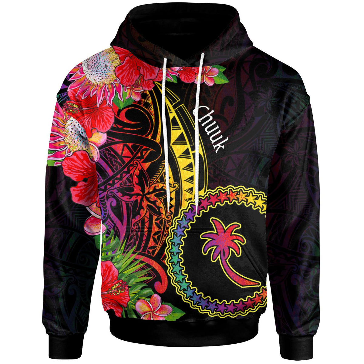 Chuuk State Hoodie Tropical Hippie Style Unisex Black - Polynesian Pride