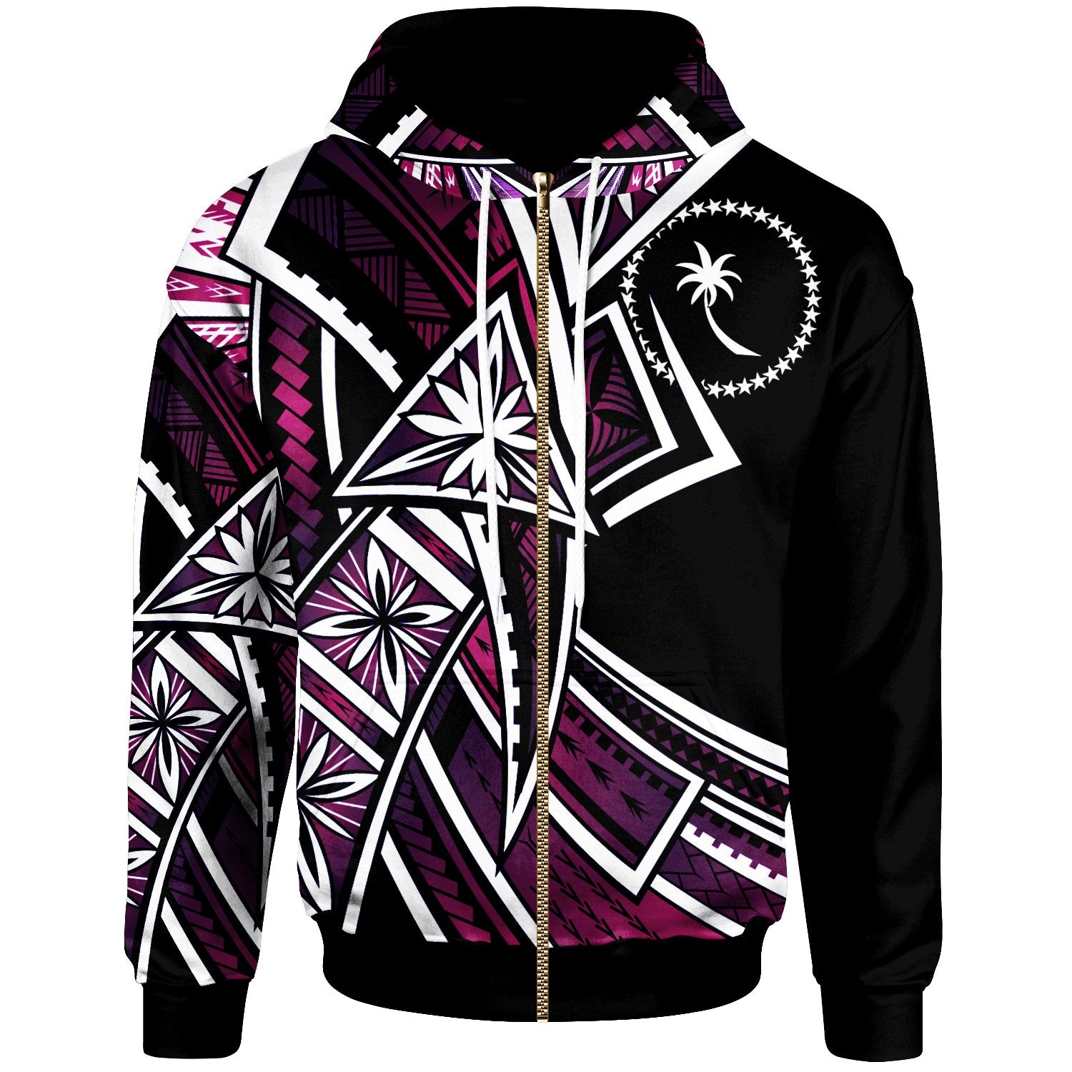 Chuuk Zip Hoodie Tribal Flower Special Pattern Purple Color Unisex Purple - Polynesian Pride