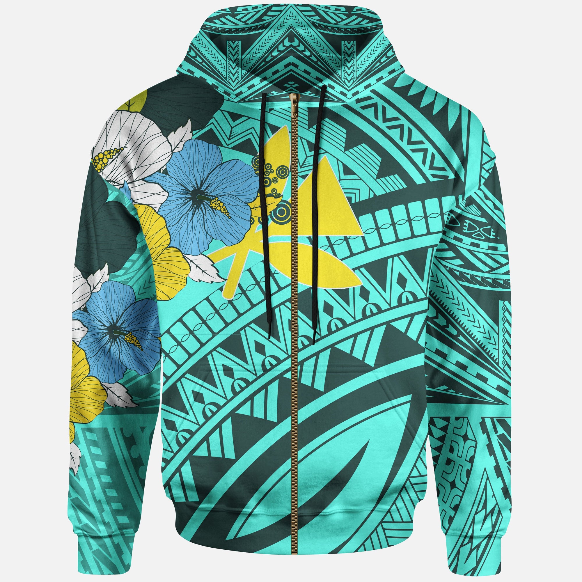 Hawaii Zip up Hoodie Polynesian Pattern Aquamarine Stone Green Color Unisex Green - Polynesian Pride