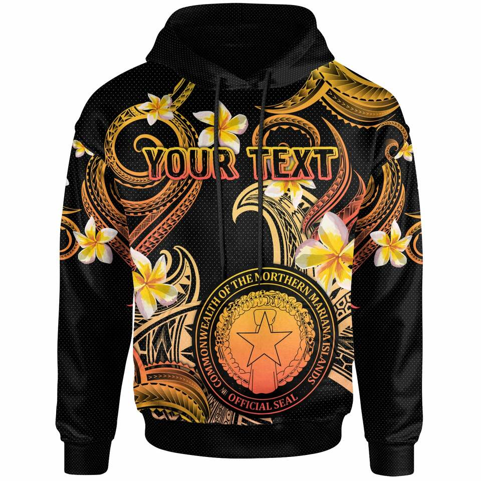 CMNI Hoodie Northern Mariana Islands Custom Polynesian Waves with Plumeria Flowers (Orange) Unisex Orange - Polynesian Pride