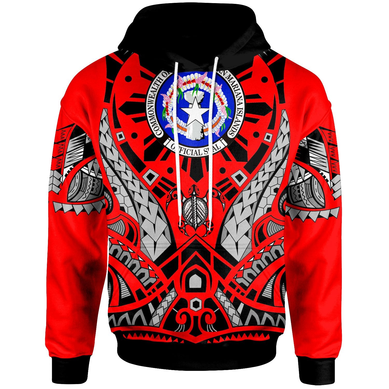 Northern Mariana Islands Hoodie Tribal Sun Tattoo Red Color Unisex Red - Polynesian Pride