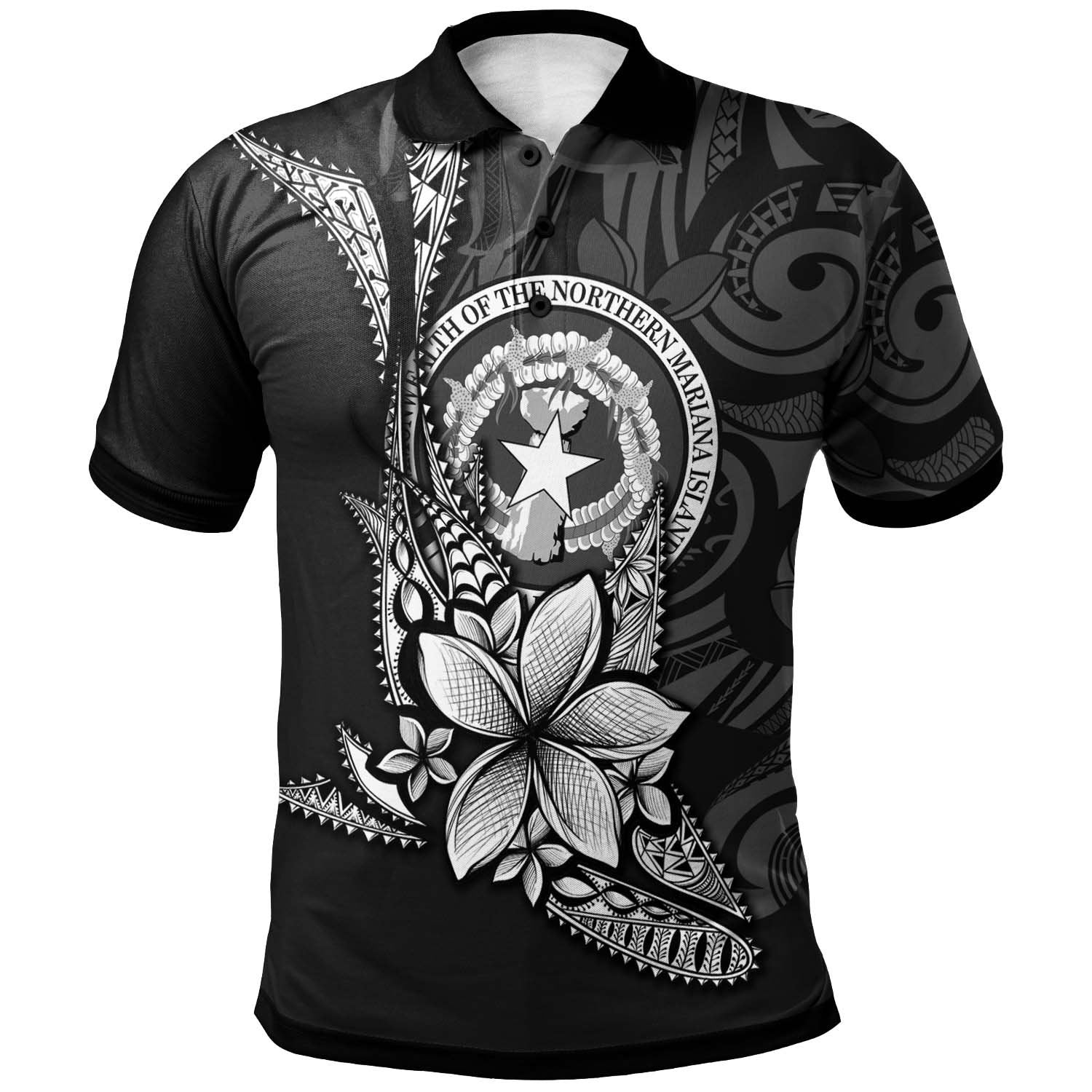 Northern Mariana Islands Custom Polo Shirt Fish With Plumeria Flowers Style Unisex Black - Polynesian Pride