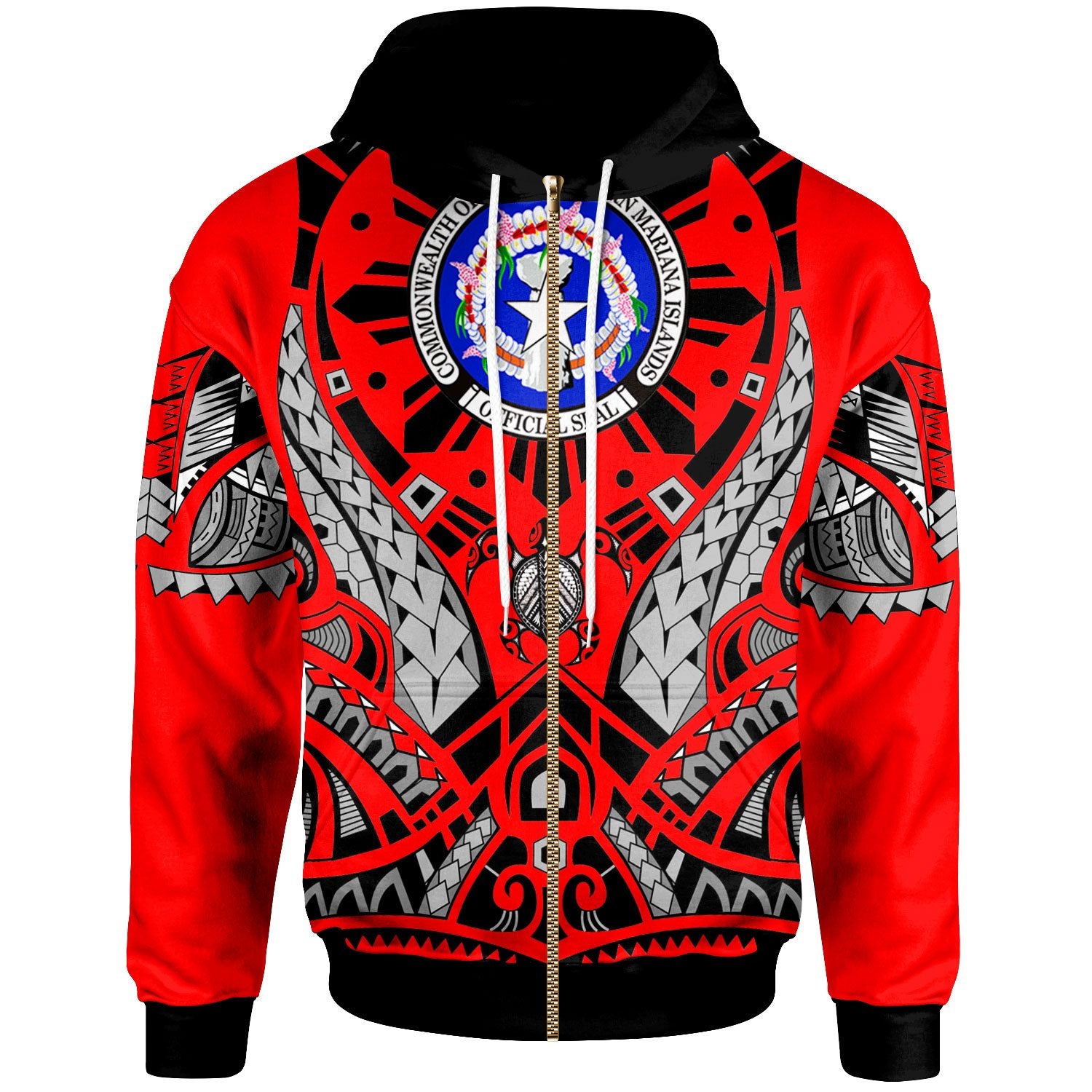 Northern Mariana Islands Zip Hoodie Tribal Sun Tattoo Red Color Unisex Red - Polynesian Pride