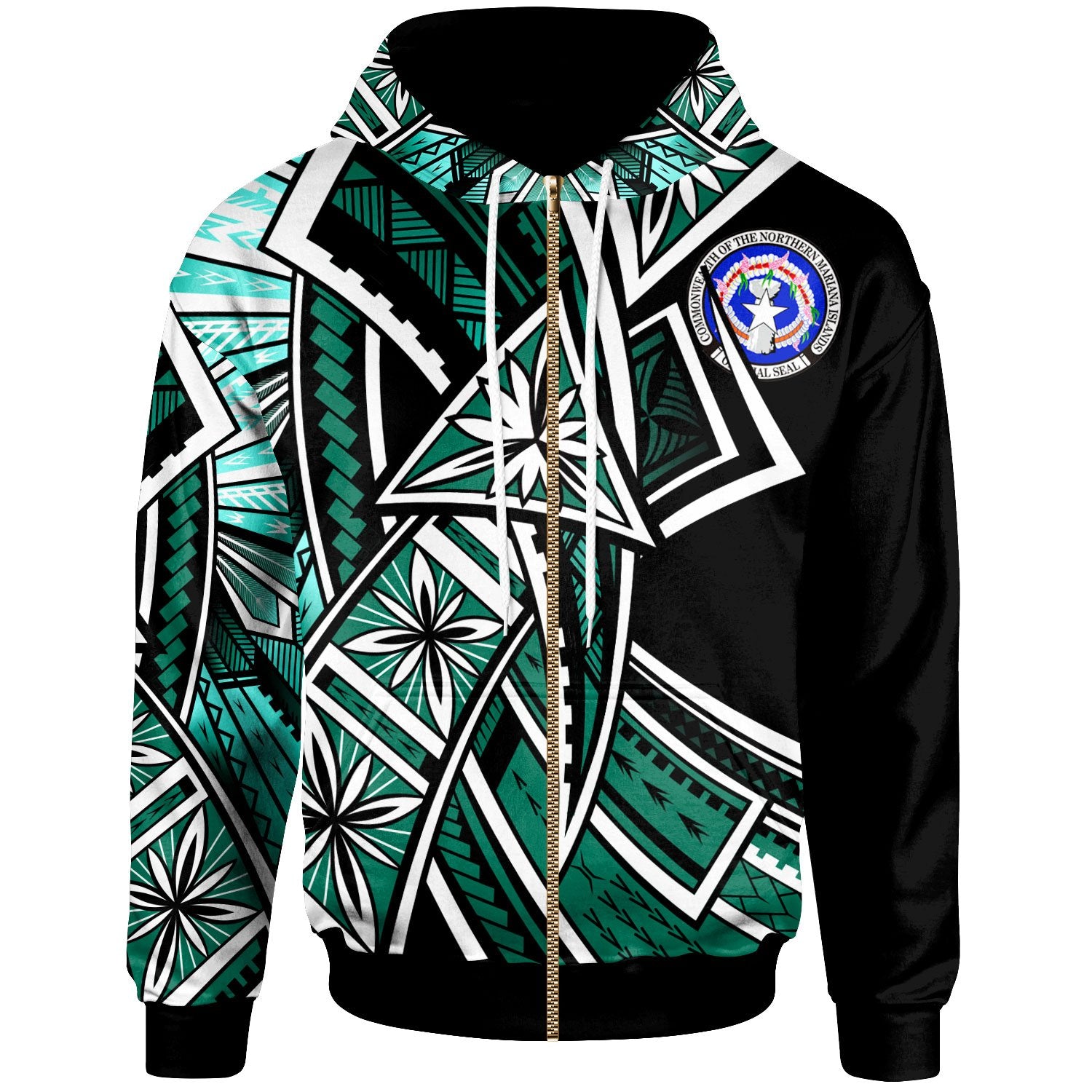 Northern Mariana Islands Zip up Hoodie Tribal Flower Special Pattern Green Color Unisex Green - Polynesian Pride