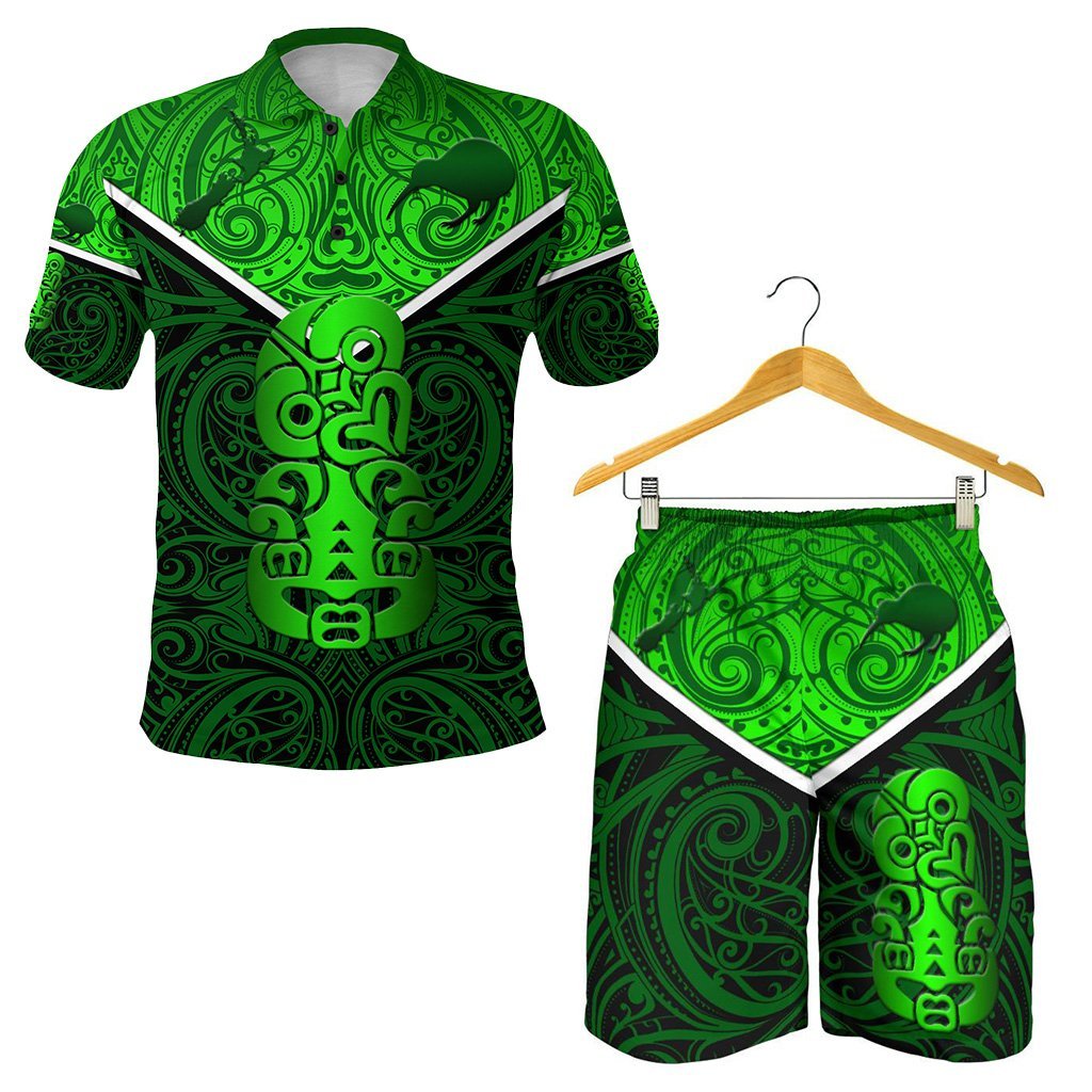 Combo Polo Shirt and Men Short New Zealand Maori Rugby Pride Version - Green - Polynesian Pride