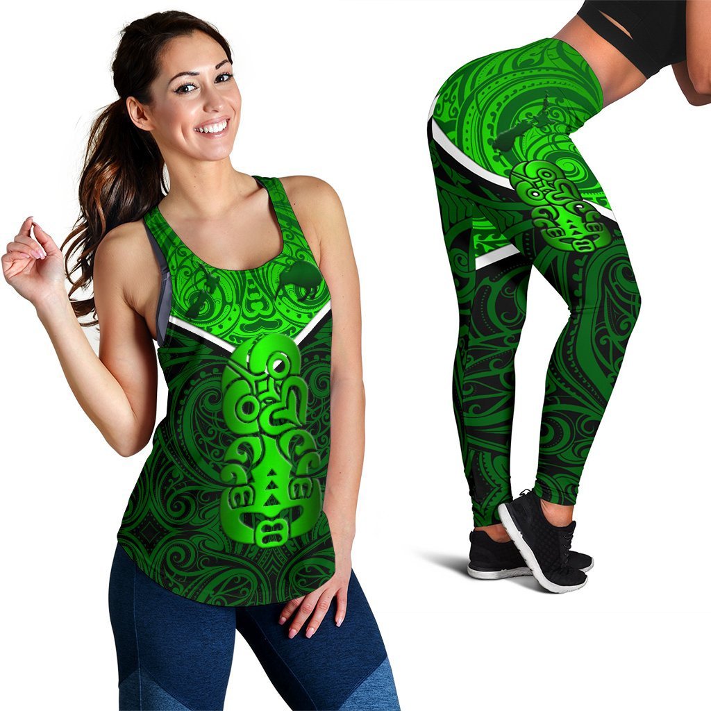 Combo Racerback Tank and Legging New Zealand Maori Rugby Pride Version - Green - Polynesian Pride