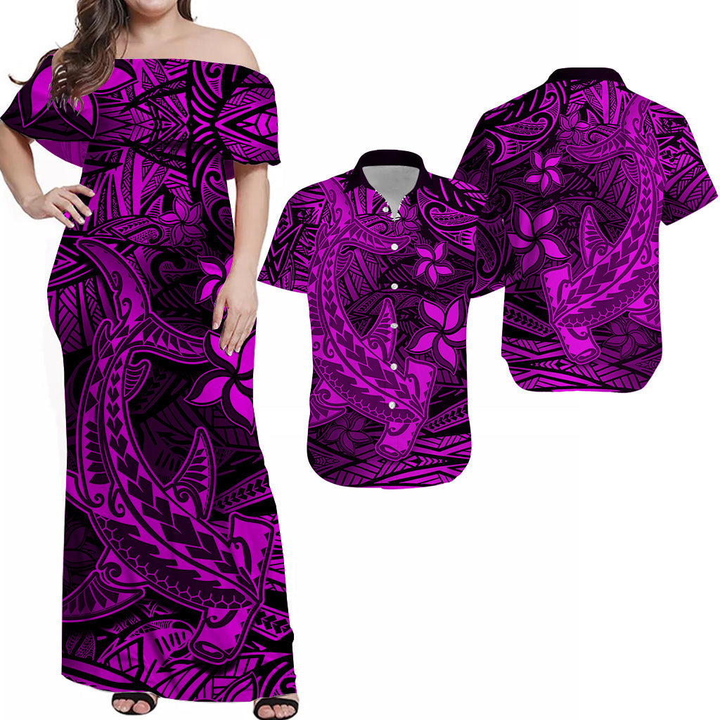 Polynesian Matching Dress and Hawaiian Shirt Pink Hawaiian Tribal Hammerhead Shark LT14 Pink - Polynesian Pride