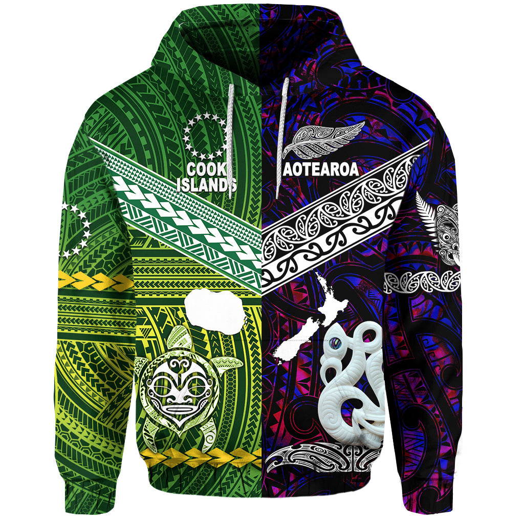 Custom New Zealand Cook Islands Hoodie Maori and Polynesian Together Purple, Custom Text and Number LT8 - Polynesian Pride