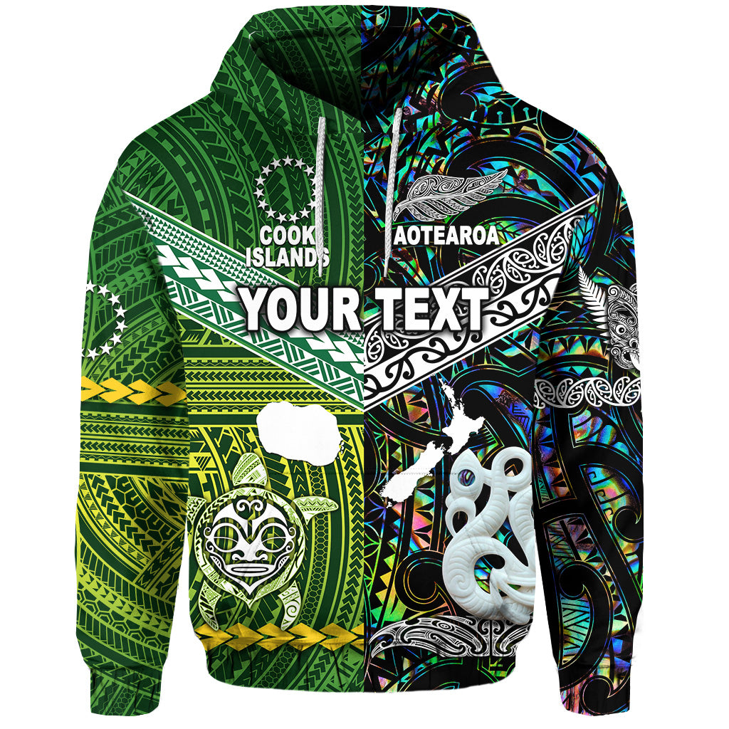 Custom New Zealand Cook Islands Hoodie Maori and Polynesian Together Paua Shell LT8 - Polynesian Pride