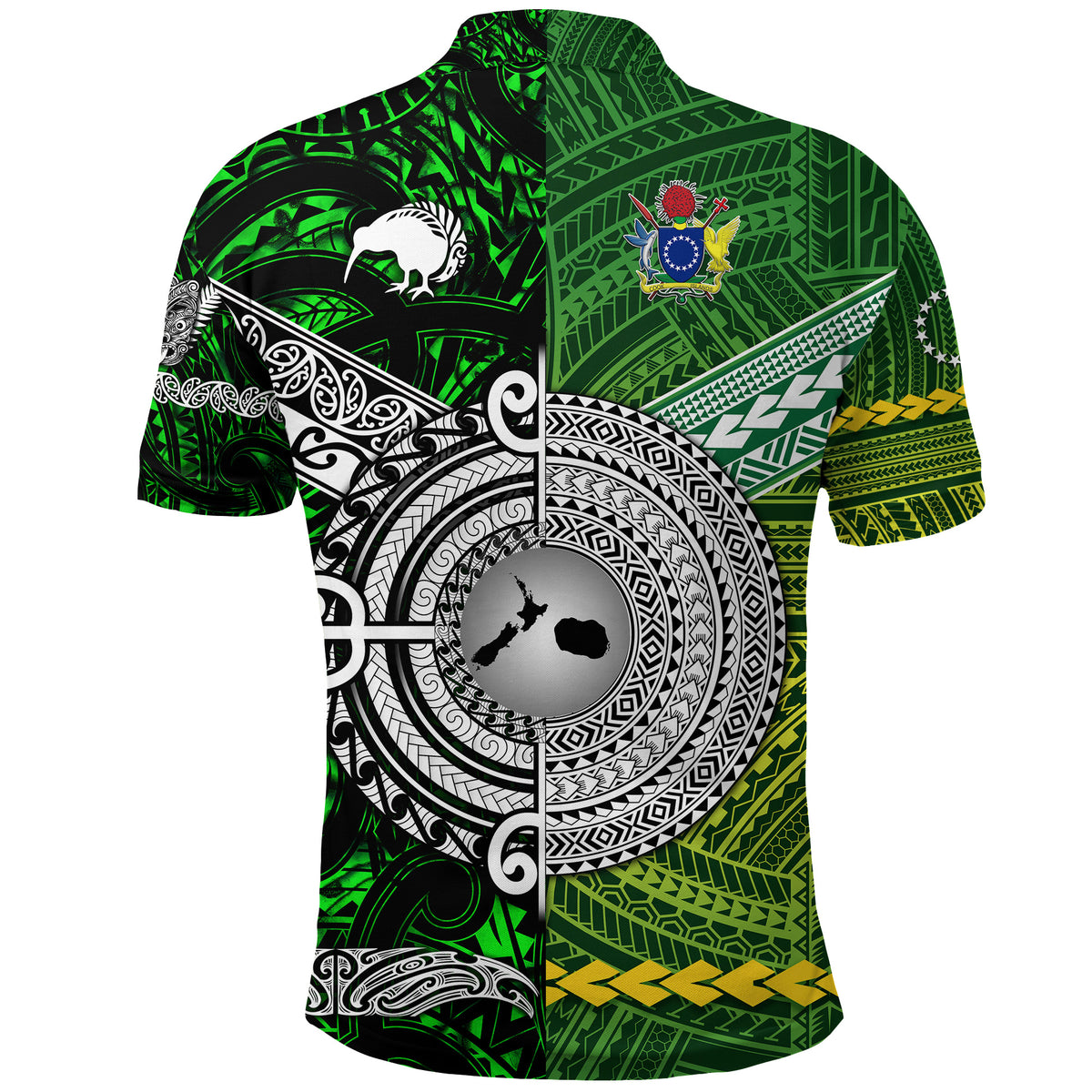 Custom New Zealand Cook Islands Polo Shirt Maori Together Green LT8 - Polynesian Pride