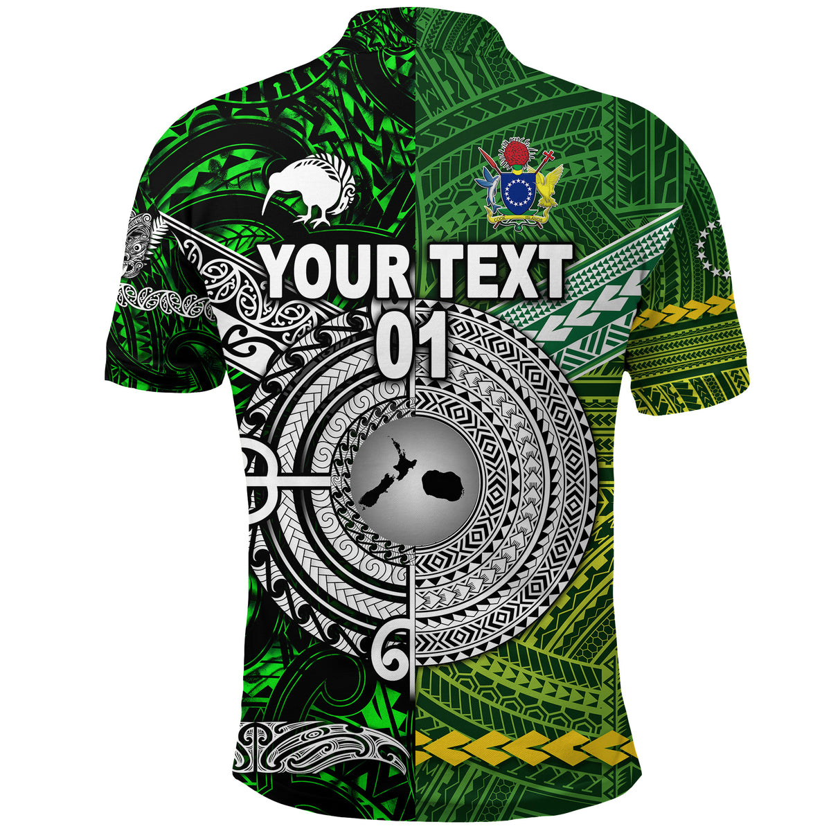 Custom New Zealand Cook Islands Polo Shirt Maori Together Green, Custom Text and Number LT8 - Polynesian Pride