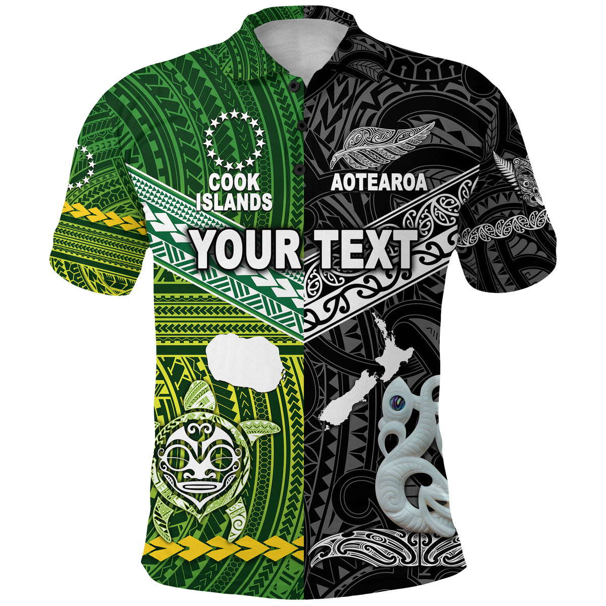 Custom New Zealand Cook Islands Polo Shirt Maori Together Black LT8 - Polynesian Pride