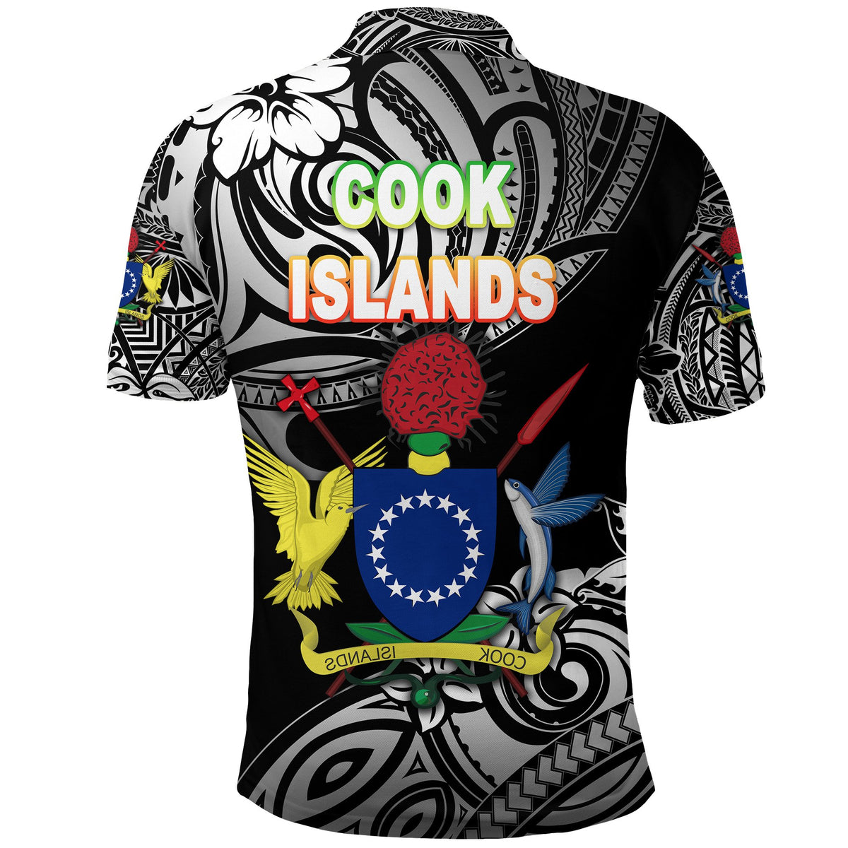 Custom Cook Islands Rugby Polo Shirt Unique Vibes Coat Of Arms Black - Polynesian Pride