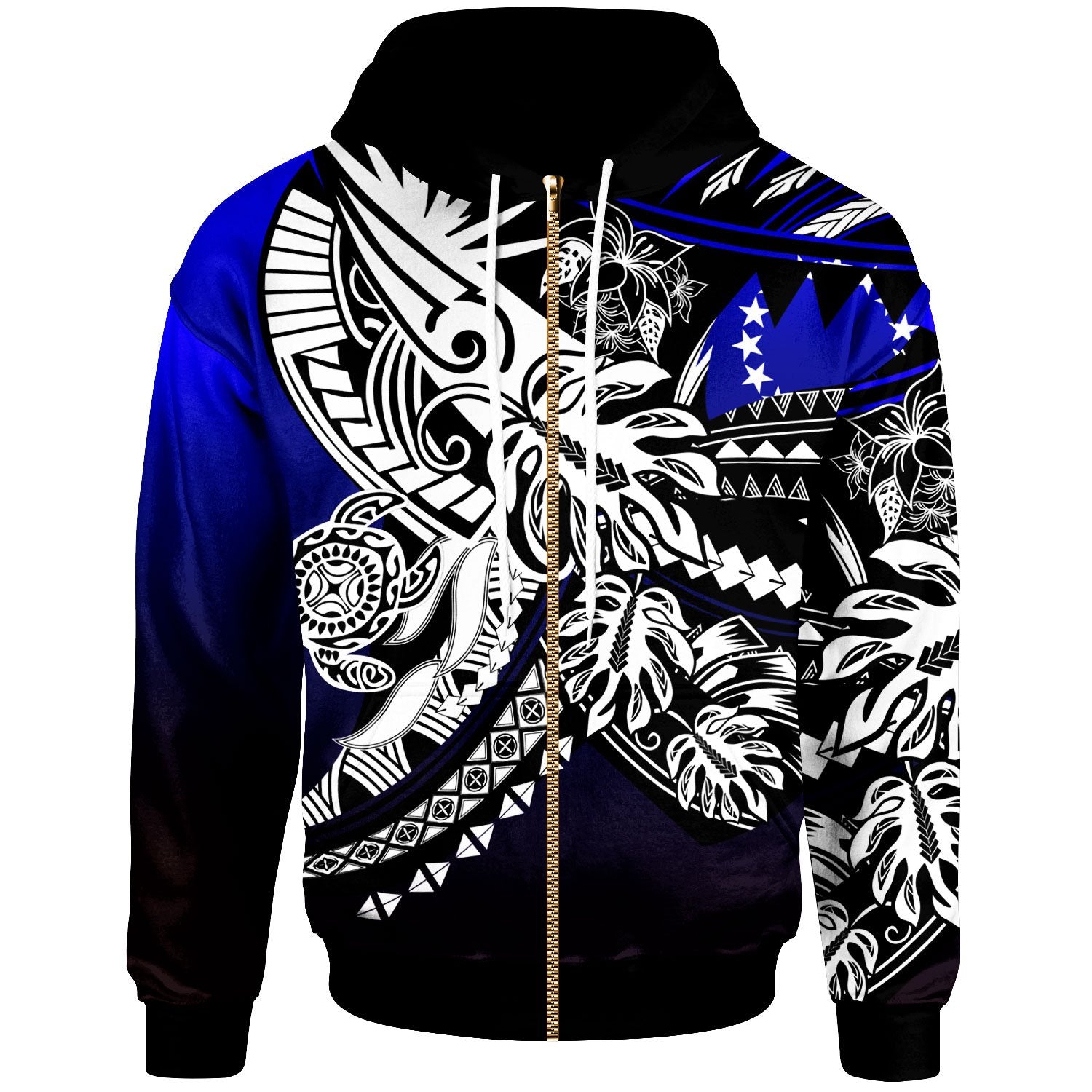 Cook Islands Zip Hoodie Tribal Jungle Pattern Blue Color Unisex Blue - Polynesian Pride