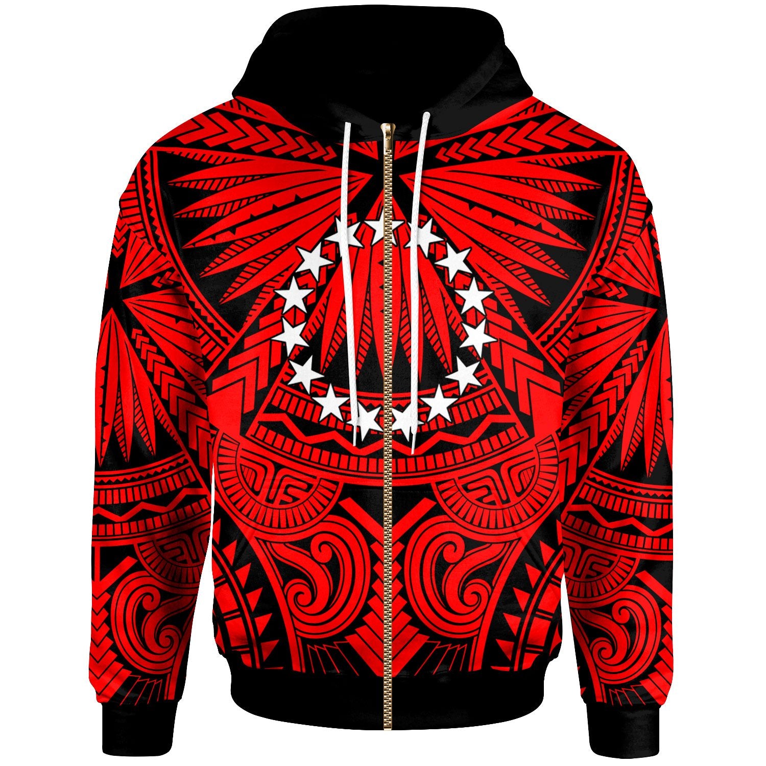 Cook Islands Zip Hoodie Classic Vignette Style Unisex Red - Polynesian Pride