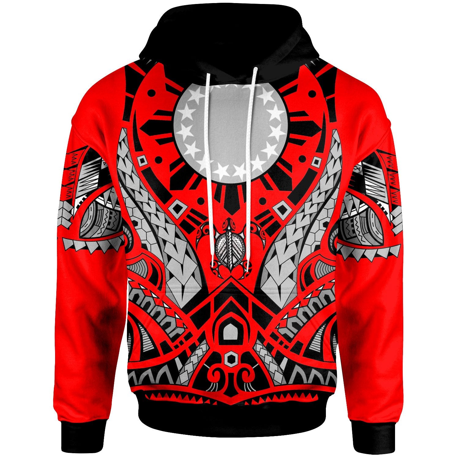 Cook Islands Hoodie Tribal Sun Tattoo Red Color Unisex Red - Polynesian Pride