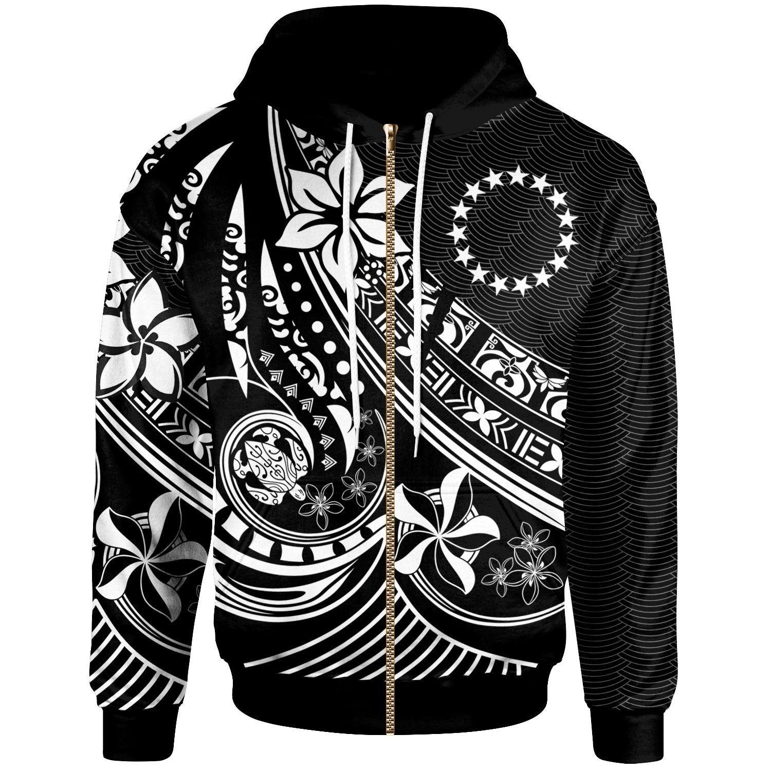 Cook Islands Zip Hoodie The Flow of The Ocean White Unisex White - Polynesian Pride