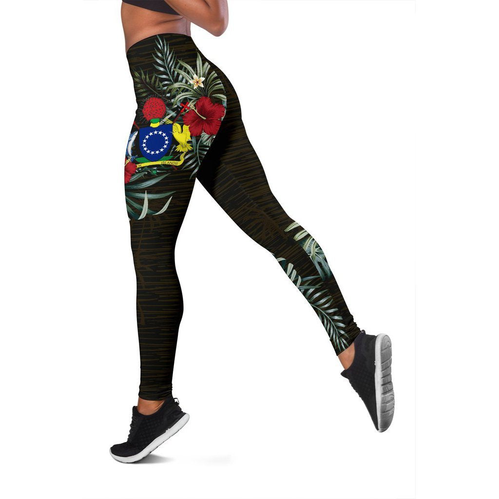 Cook Islands Hibiscus Leggings A7 Black - Polynesian Pride