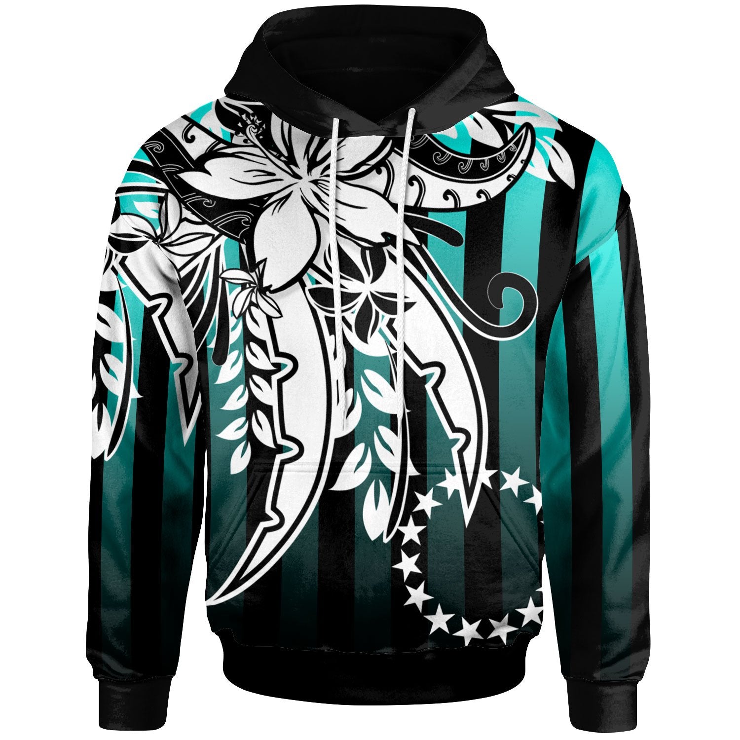 Cook Islands Hoodie Cyan Vertical Stripes Style Unisex Cyan - Polynesian Pride