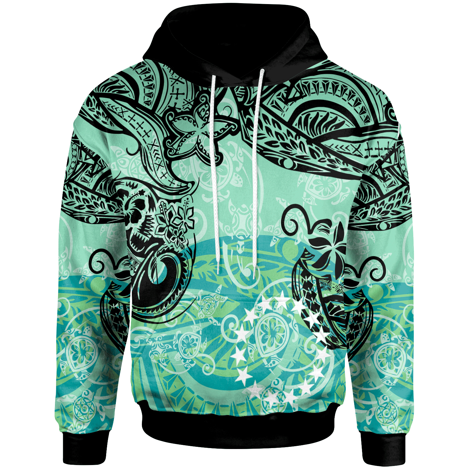 Cook Islands Hoodie Vintage Floral Pattern Green Color Unisex Green - Polynesian Pride