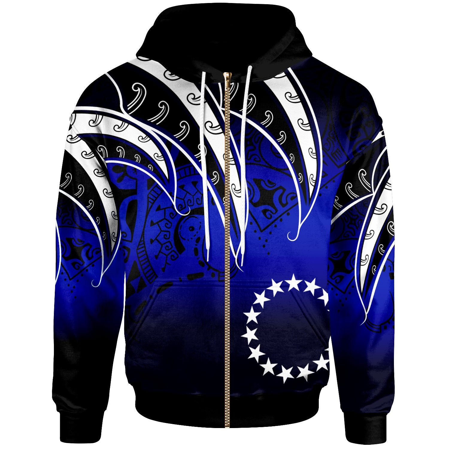 Cook Islands Zip Hoodie Tropical Leaf Gradient Blue Style Unisex Blue - Polynesian Pride