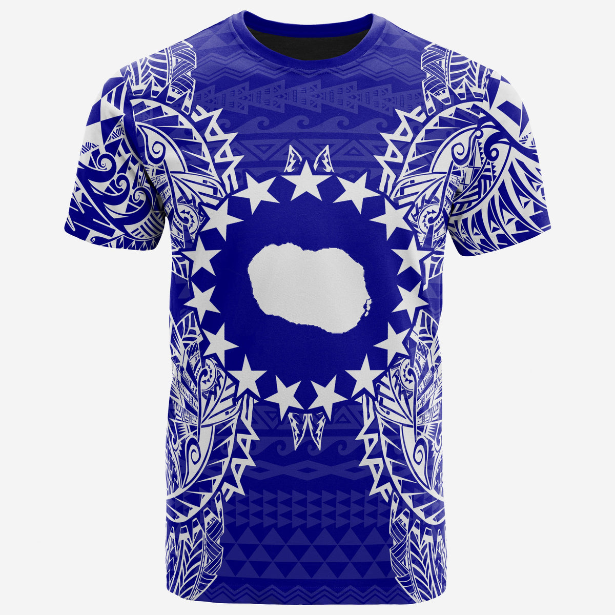 Cook Islands Polynesian T Shirt Cook Islands Flag Map Polynesian Tattoo Blue Unisex Blue - Polynesian Pride