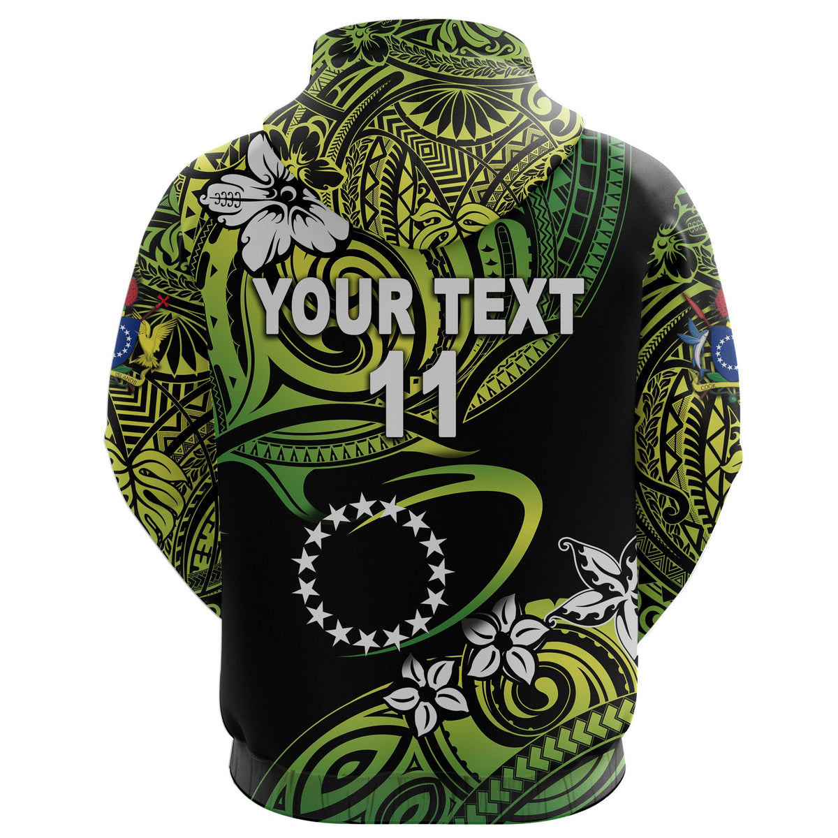 Custom Cook Islands Rugby Zip Hoodie Unique Vibes Green, Custom Text and Number - Polynesian Pride