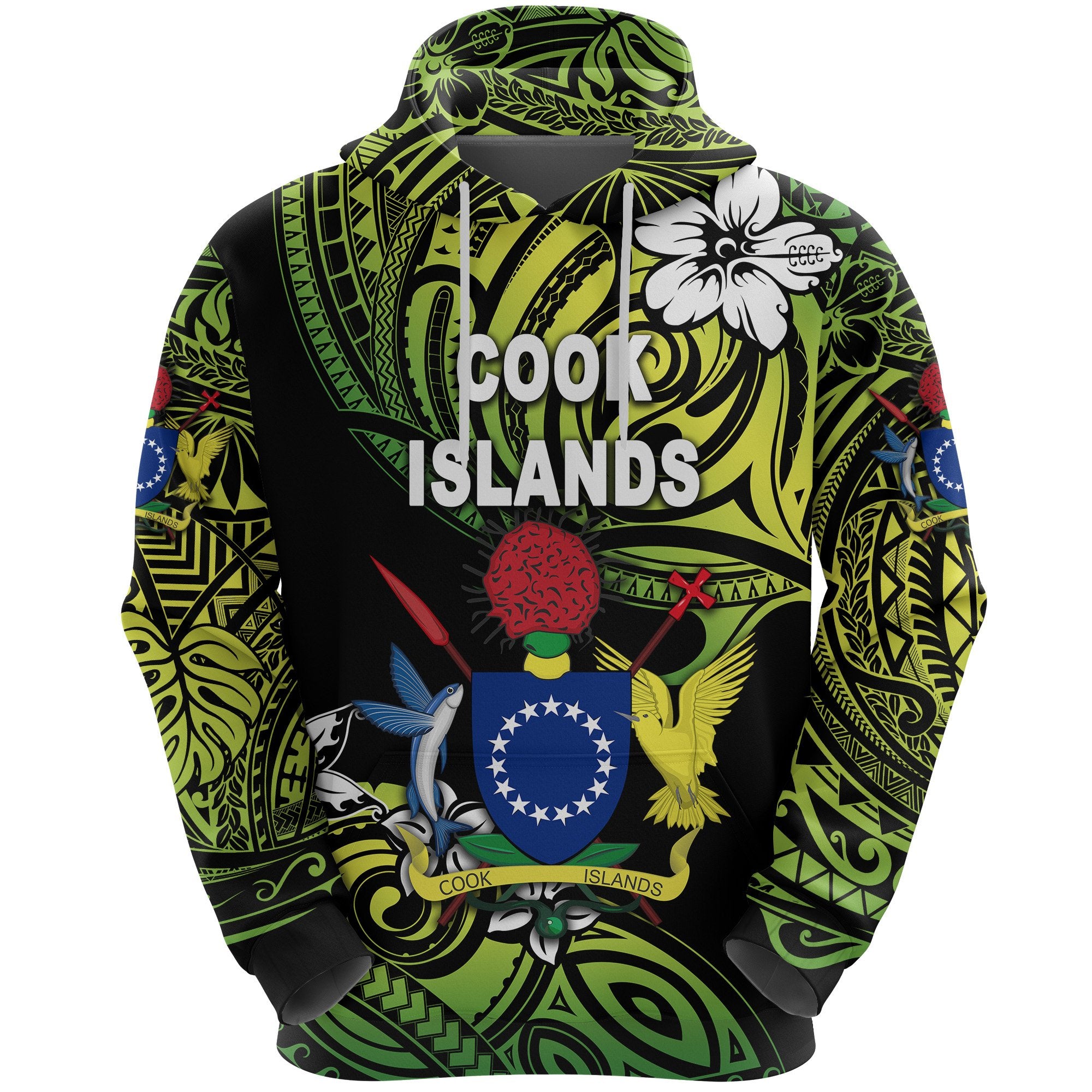 Cook Islands Rugby Hoodie Unique Vibes Coat of Arms Green Unisex Green - Polynesian Pride