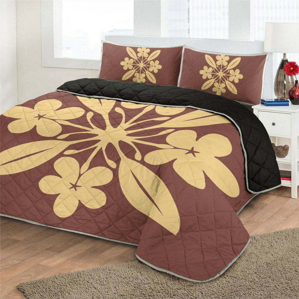 Hawaiian Royal Pattern Quilt Bed Set - Coral - L1 Style - AH - Polynesian Pride