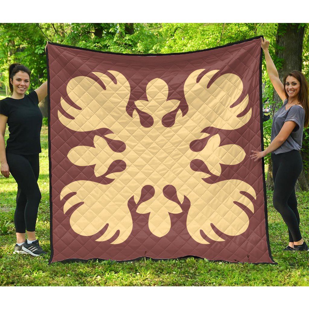 Hawaii Royal Pattern Premium Quilt - Coral - O2 Style - AH Coral - Polynesian Pride